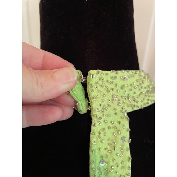 New Niki Livas Lime Green Evening Dress Gown Sz 12 Rhinestone Halter Open Back - Picture 8 of 13